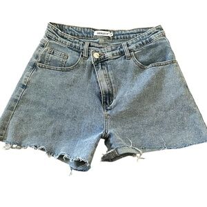Genleck Womens Crossover Jean Frayed Shorts